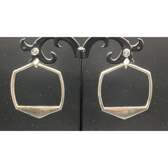 Kendra Scott Selena Earrings Silver Plated Pave Crystal Open Frame Pierced - Picture 5 of 8